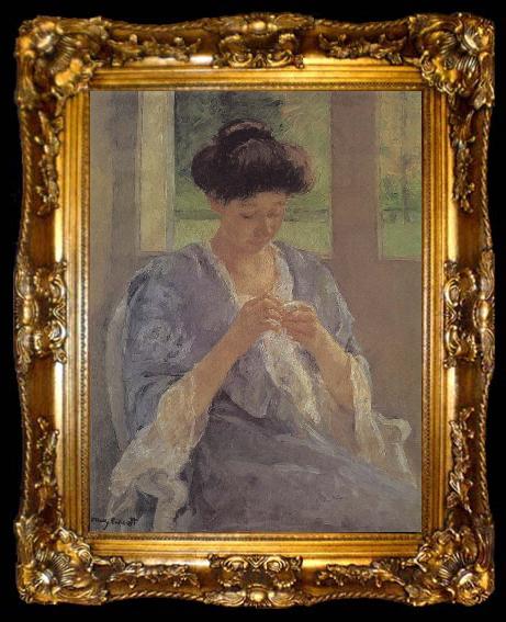 framed  Mary Cassatt lady is sewing in front of the window, ta009-2